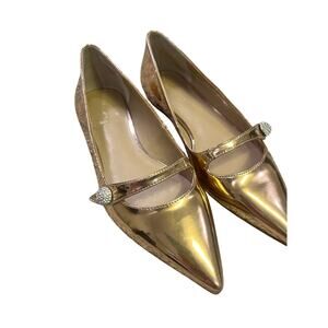 Ann Taylor Rose Gold Flats Size 7M Formal Rhinestone Buckle Pointed Toe